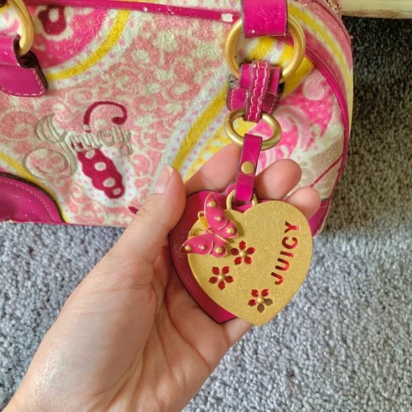 Y2K Juicy Couture Pink Paisley Butterfly Bowler Bag - Picture 3 of 6